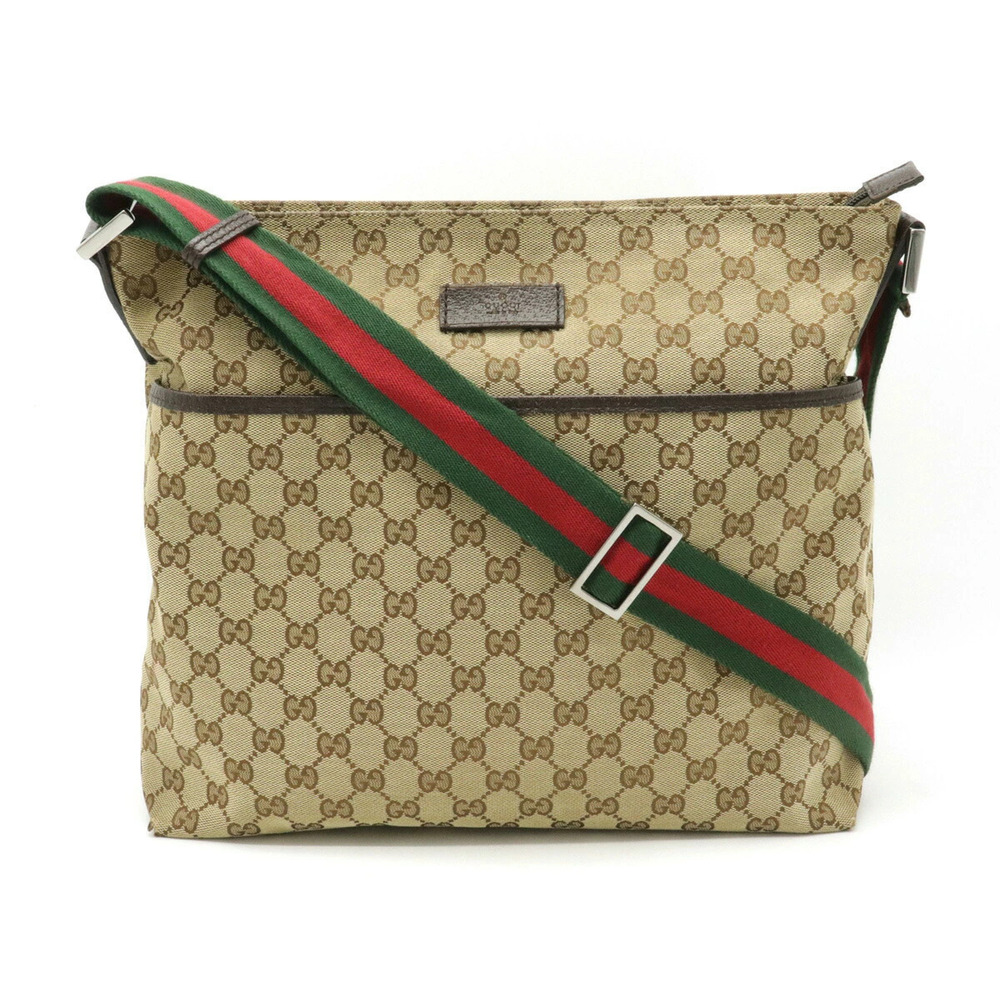 Gucci GG Canvas Sherry Web Crossbody Bag Leather Beige Brown Cream